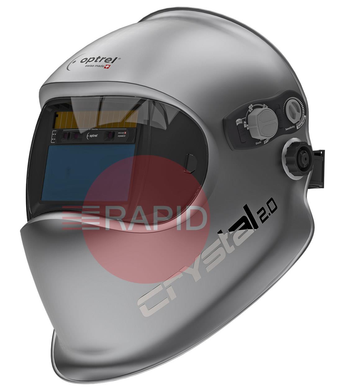 1006.900  Optrel Crystal 2.0 Silver Auto Darkening Welding Helmet, Shade 4 - 12