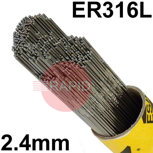 163024R150  Esab OK Tigrod 316L Stainless Steel Tig Wire, 2.4mm Diameter x 1000mm Cut Lengths - AWS A5.9 ER316L. 5.0kg Pack