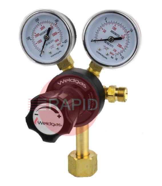 2047  Co2 Regulator with 2 Gauges, W21,8x14/1 Cylinder Connection, 3/8 BSP Outlet