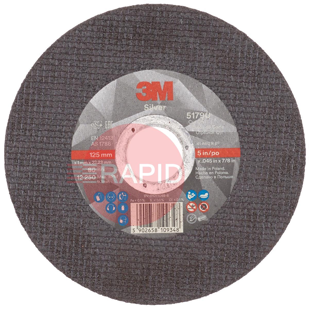 3M-51790  3M Silver Flat Cut-Off Wheel 125mm x 1mm x 22.23mm (Box of 25)