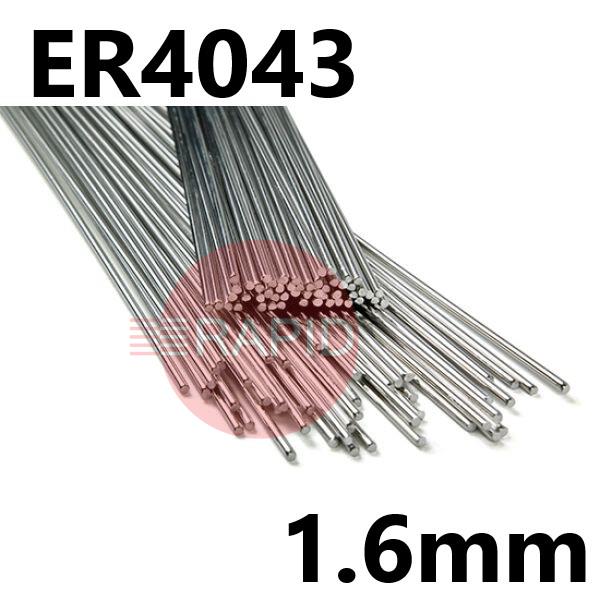 40431625  4043 (NG21) Aluminium Tig Wire, 1.6mm Diameter x 1000mm Cut Lengths - AWS 5.10 ER4043. 2.5kg Pack