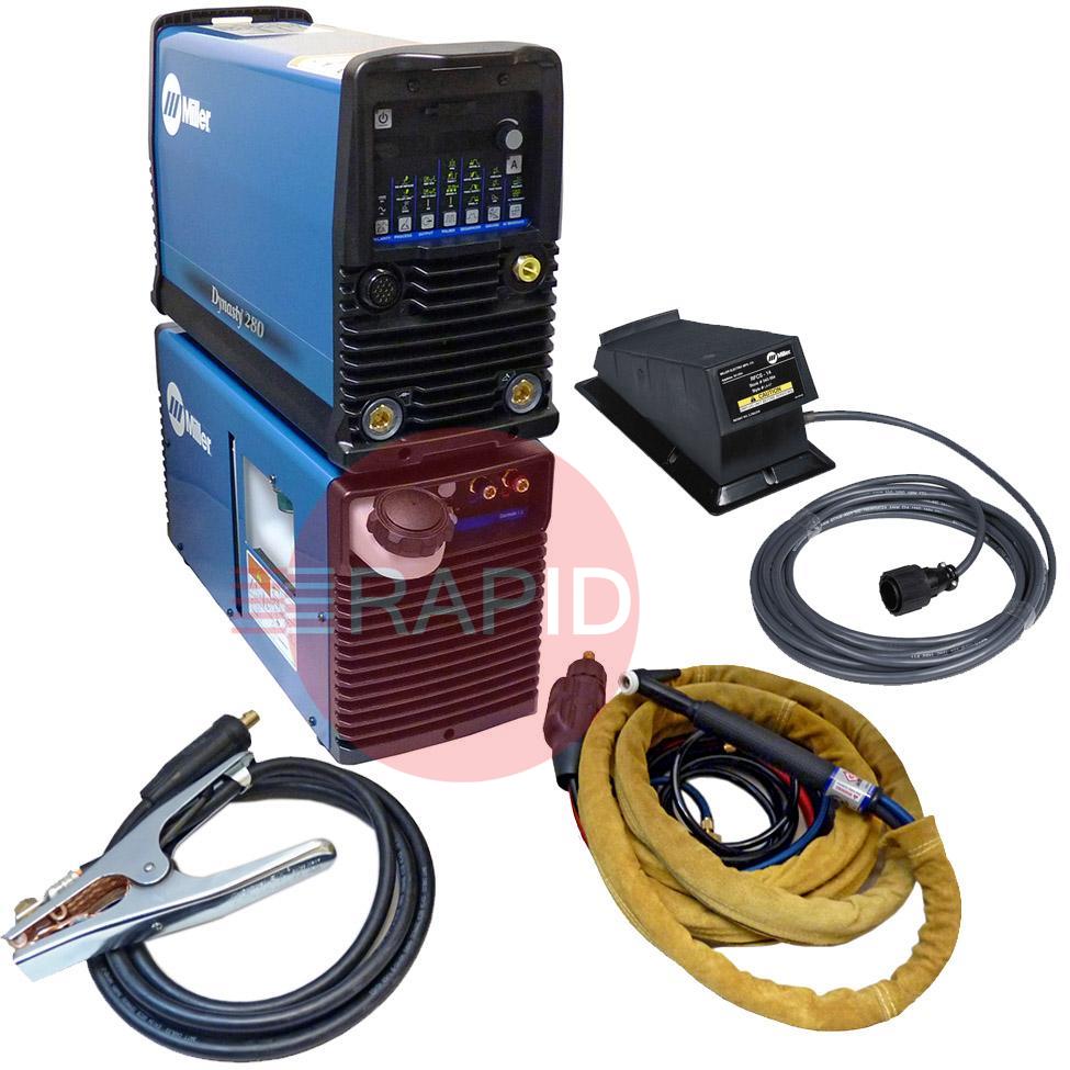 907514002WPFD  Miller Dynasty 280 DX AC/DC Water Cooled Tig Welder Package with CK 230 4m & Foot Pedal, 208 - 480 VAC