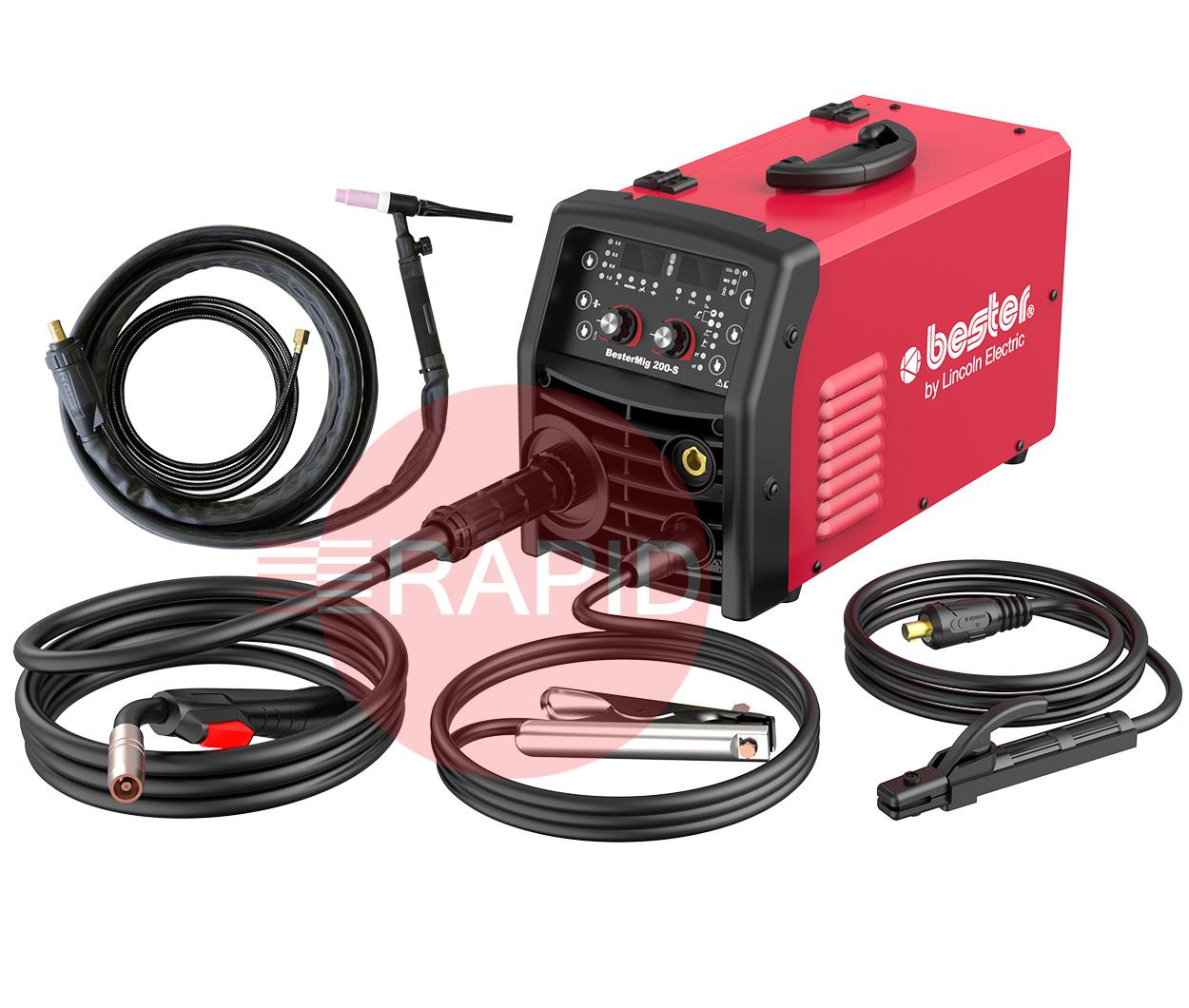 B18264-1MP  Lincoln BesterMIG 200-S Multi Process Synergic MIG, TIG, MMA Inverter Welder Package - 230v, 1ph