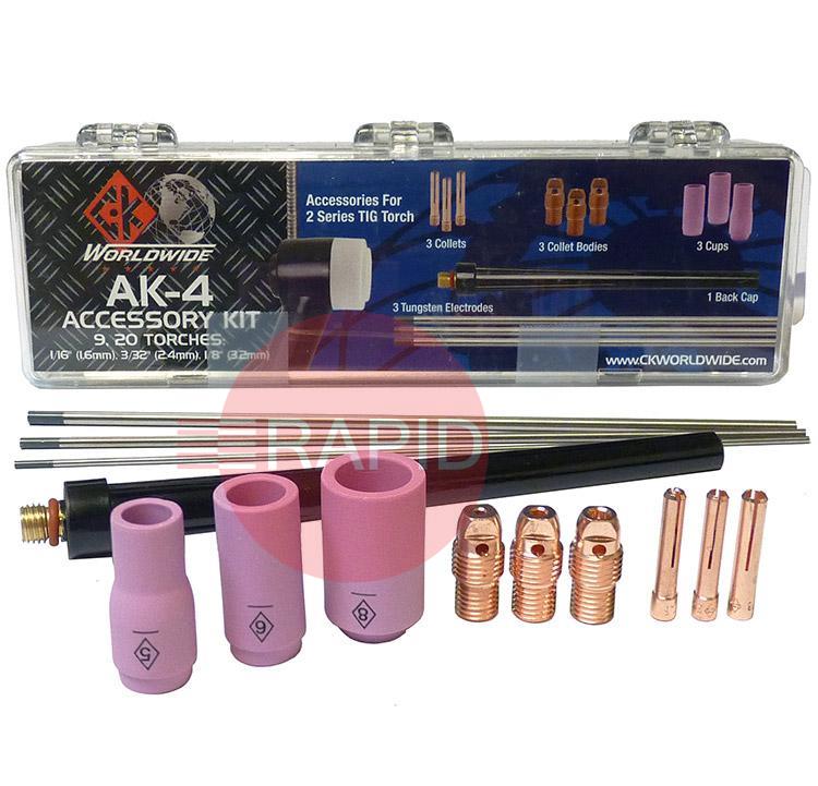 CK-AK4  CK TIG Torch Accessory Kit for CK20, CK200, CK230, FL230 (See Chart For Contents)