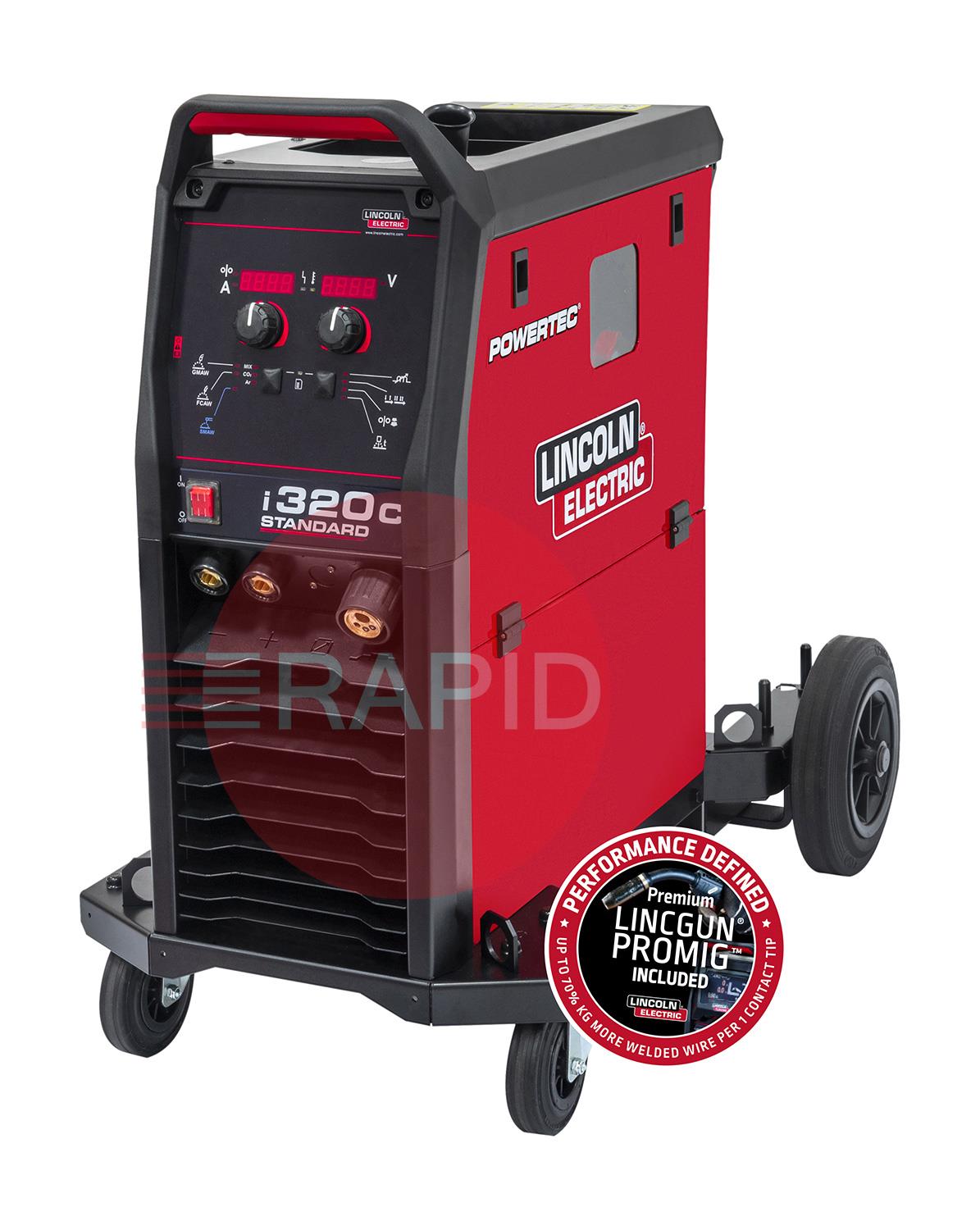 K14286-2  Lincoln Powertec i320C Standard MIG Inverter Welder Package - 400v, 3ph