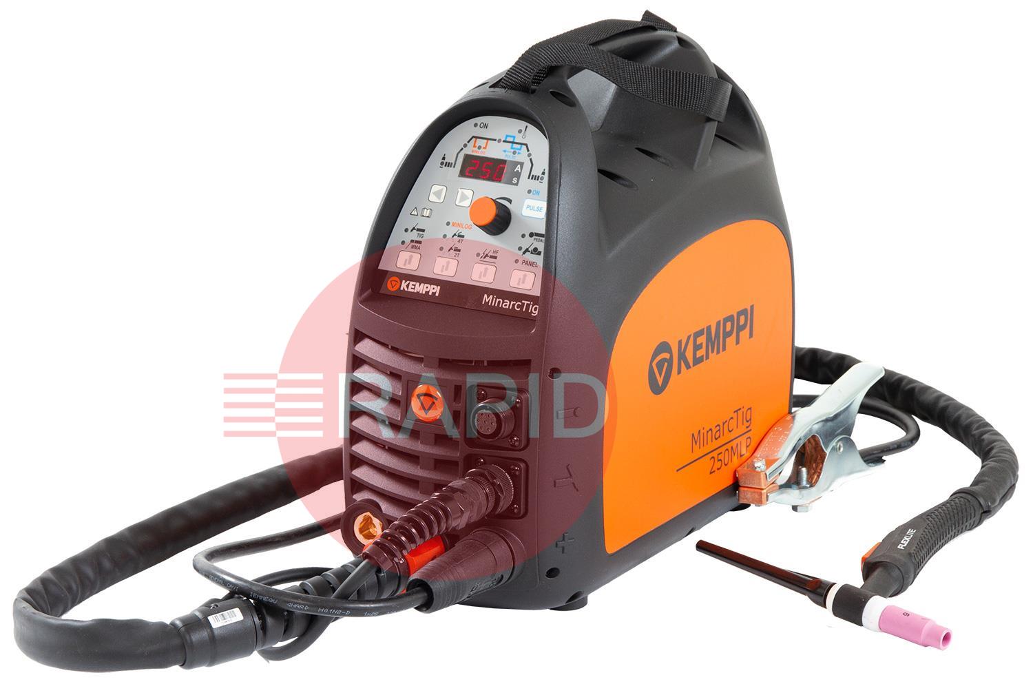 P0612TX  Kemppi MinarcTig 250 MLP with 8m TX165GF8 Torch, Earth Cable & Gas Hose